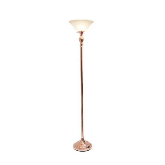 Lalia Home 6ft. Torchiere Floor Lamp with Marbleized Shade Rose Gold with White Shade {3}