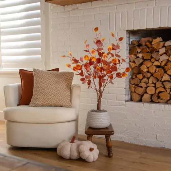 3ft. Pre-Lit Autumn Eucalyptus Artificial Fall Tree with 80 Warm White LED Lights {8}