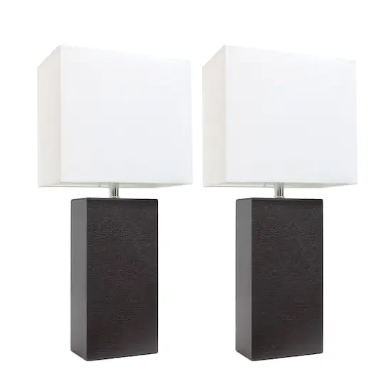 Elegant Designs&trade; 2 Pack Leather Table Lamps with White Shades Espresso Brown and White {1}