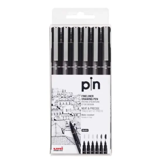 Uni-Ball&reg; Pin Black Fineliner Drawing 6 Pen Set {1}