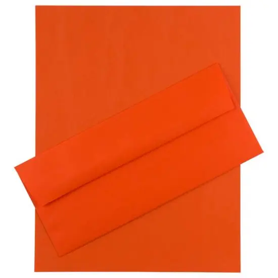JAM Paper 8.5" x 11" Letter Paper & Envelopes #10 Business Stationery Set, 100ct. Orange Brite Hue {1}