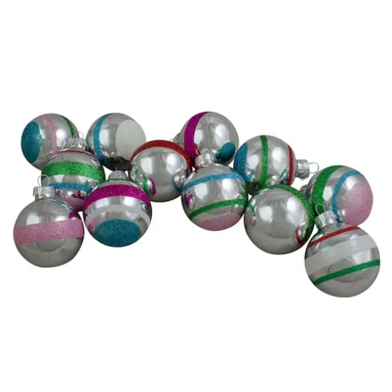 12ct. 2.25" 2-Finish Silver & Pink Glass Ball Ornaments {1}