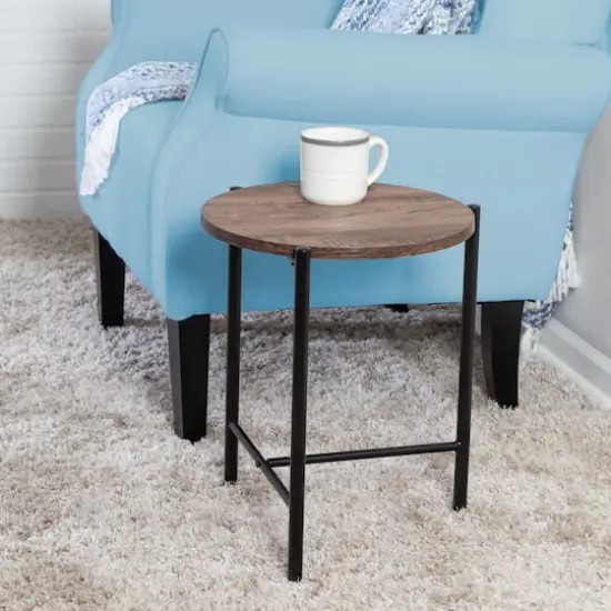 Honey Can Do Natural T-Pattern Base Round Side Table {1}
