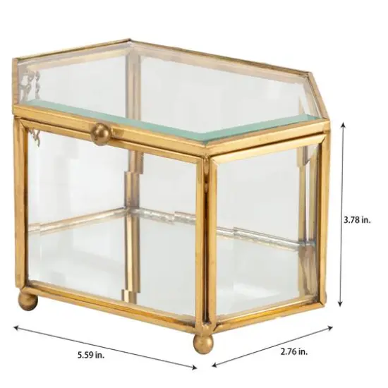 Home Details Vintage Mirrored Bottom Gold Hexagonal Glass Keepsake Box {6}