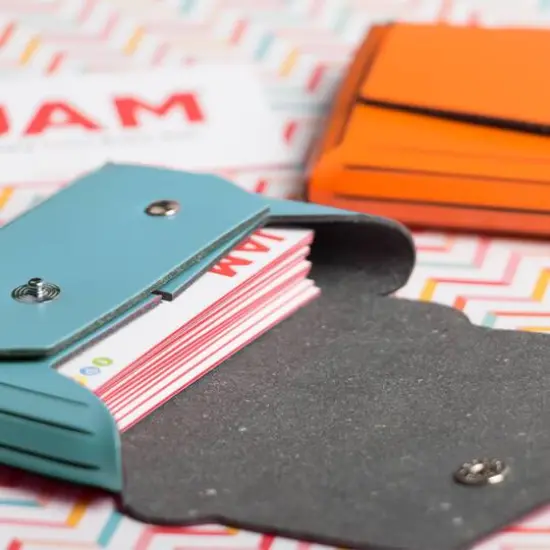  JAM Paper Italian Leather Business Card Holder Case with Angular FlapTeal Blue {6}