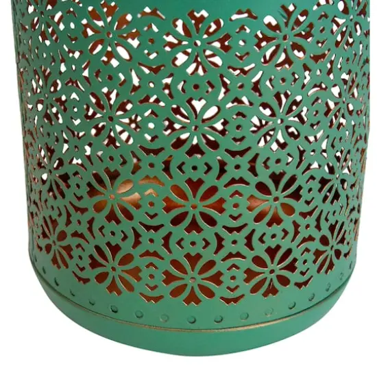 7" Green Integrated Floral Pattern Outdoor Solar Lantern with Handle {4}