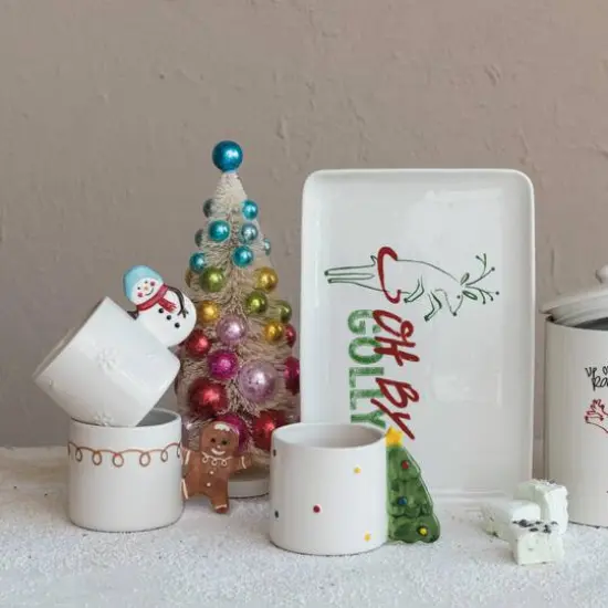 Hello Honey&reg; 4" Hand-Painted Stoneware Mug with Holiday Icon Shaped Handle Set {3}