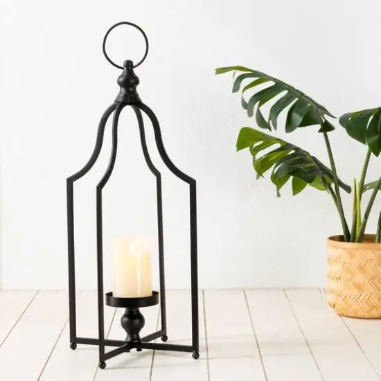22" Modern Farmhouse Black Metal Candle Lantern {6}