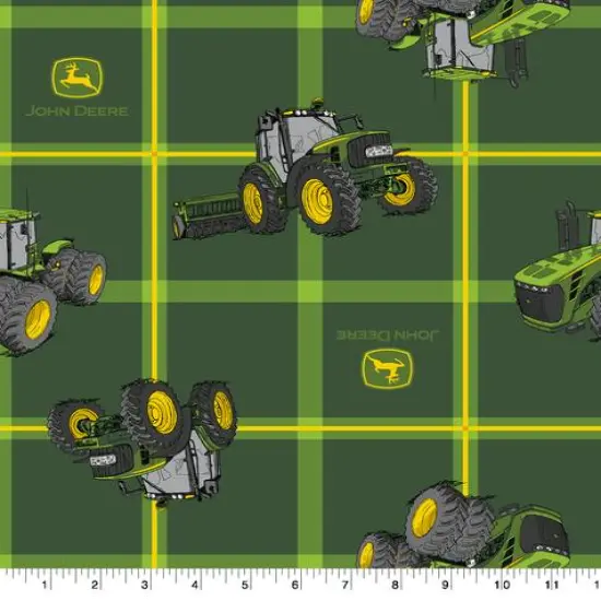 John Deere Square Plaid Tractors Cotton Fabric {1}