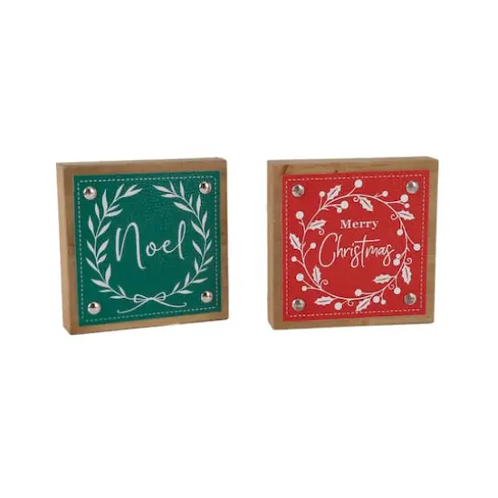5" Red & Green Noel & Merry Christmas Tabletop D&eacute;cor Set {3}