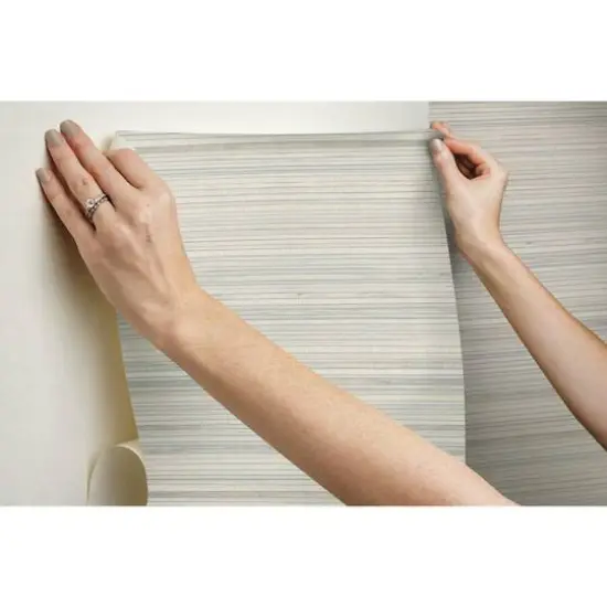 RoomMates Faux Bamboo Grasscloth Peel & Stick Wallpaper Taupe and Gray {11}