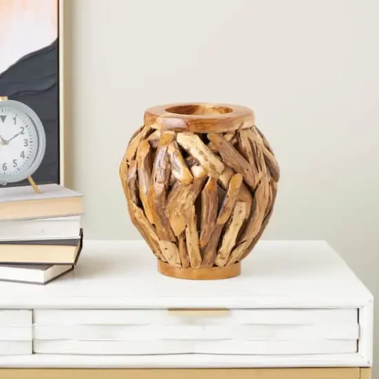 12" Natural Brown Handmade Live Edge Tree Branch Vase {3}