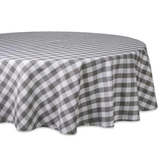 DII&reg; 70" Round Gray & White Checkers Tablecloth {1}