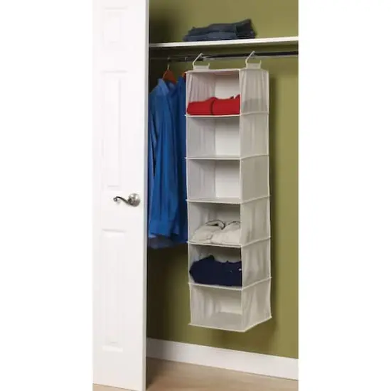 Household Essentials White Canvas 6-Shelf Hanging Closet Organizer {4}