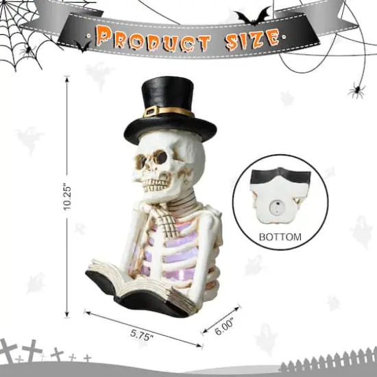 Glitzhome&reg; 10" Lighted Halloween Resin Skull Reading Book Table D&eacute;cor {9}