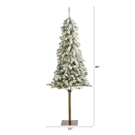 5ft. Pre-Lit Flocked Alpine Artificial Christmas Tree, Clear Lights {3}