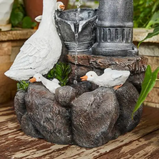 Glitzhome® 23.5" Duck Family Outdoor Fountain with LED Light {7}