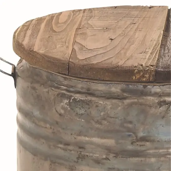 20" Gray Tin & Wood Farmhouse Stool Table {4}