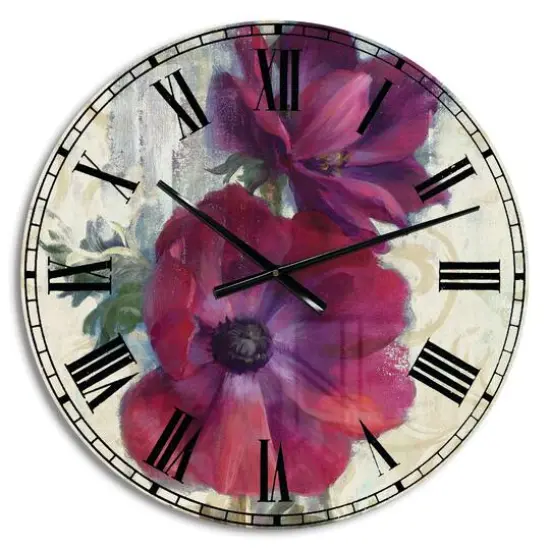 Designart 'Red Handpainted Anemone Flower Farmhouse Wall Clock {1}
