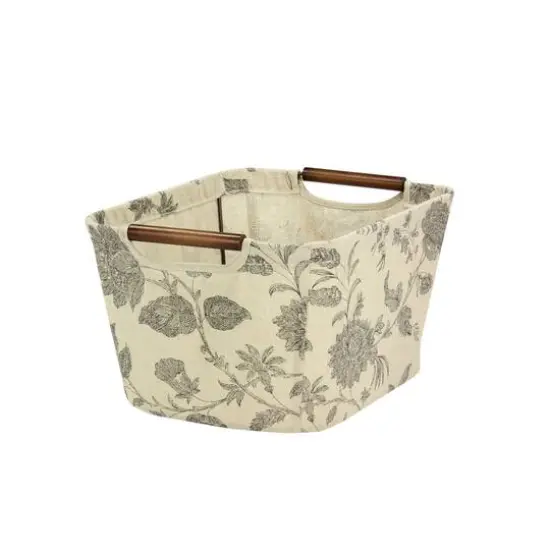 Household Essentials Storage Bin with Wood Handles (Small, Floral) {1}