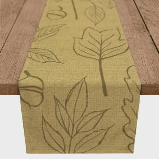 90'' Mustard Yellow Leaf Pattern Cotton Twill Runner {1}