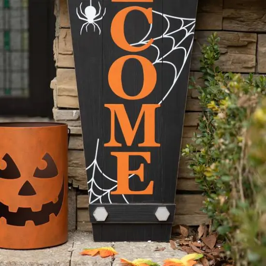Glitzhome&reg; 42" Halloween Wooden Welcome Coffin Porch D&eacute;cor {6}