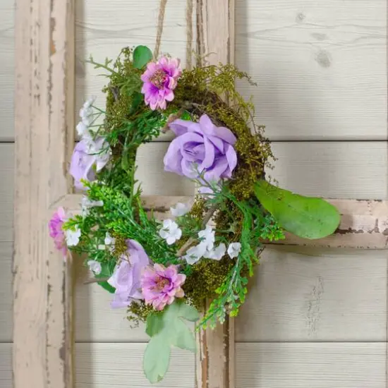 8" Pink & Purple Rose & Foliage Spring Wreath {3}