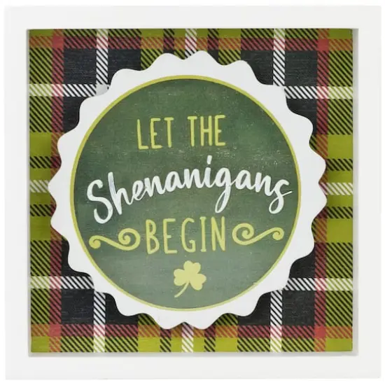 6" Green Plaid Let the Shenanigans Begin St. Patrick's Day Framed Wall Sign {1}