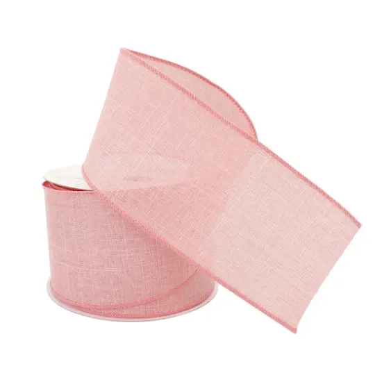 2.5" x 25ft. Faux Linen Wired Ribbon by Celebrate It&trade; D&eacute;cor Blush {3}
