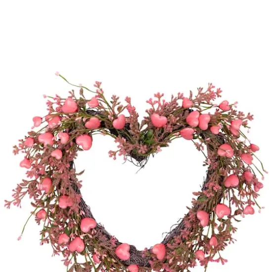 18" Pink Hearts & Rosebuds Artificial Heart Shaped Valentine's Day Wreath {6}