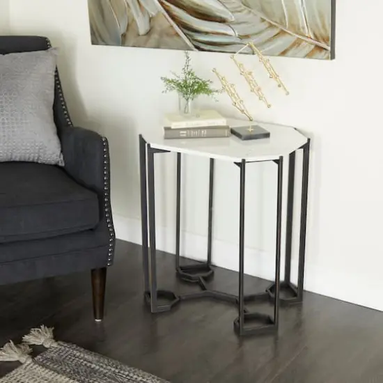 18" White Iron Contemporary Accent Table {3}