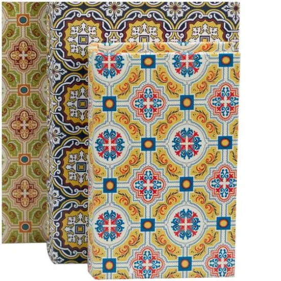Arabesque Pattern Canvas Storage Book Box Set Yellow/Green/Blue/Orange {6}