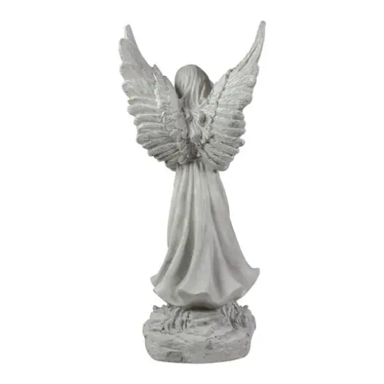 13" Weathered Gray Serene Angel with Dove Outdoor Garden Statue {4}