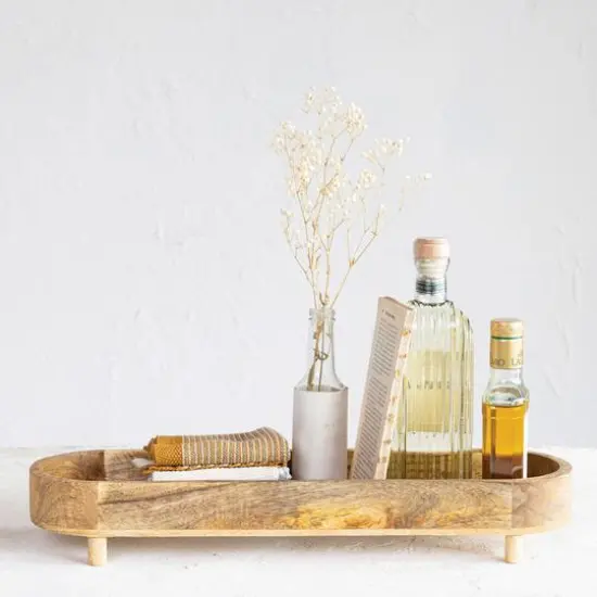 Hello Honey&reg; 21.5" Natural Footed Mango Wood Tray {3}