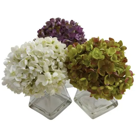 Green, Purple & White Hydrangea with Vase, 3ct. {7}