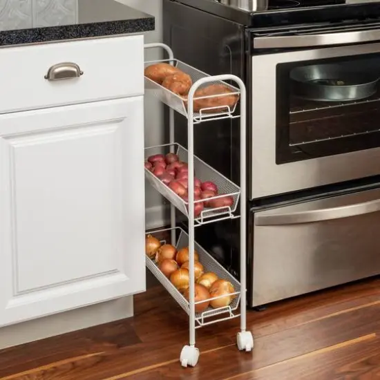 Honey Can Do White 3-Tier Mesh Narrow Rolling Cart {10}