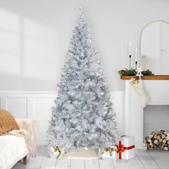 7ft. Unlit Silver Tinsel Artificial Christmas Tree {7}