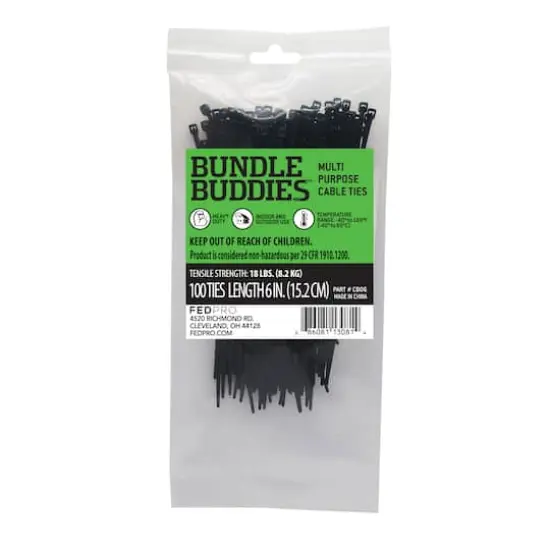 Bundle Buddies&trade; 6" Black Multi-Purpose Cable Ties, 100ct. {1}