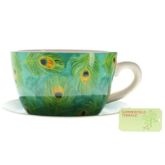 4.5'' Peacock Feather Teacup Planter {7}