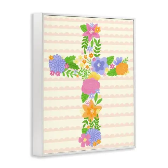 Stupell Industries Floral Cross Religious Symbol Framed Giclee Art White {4}