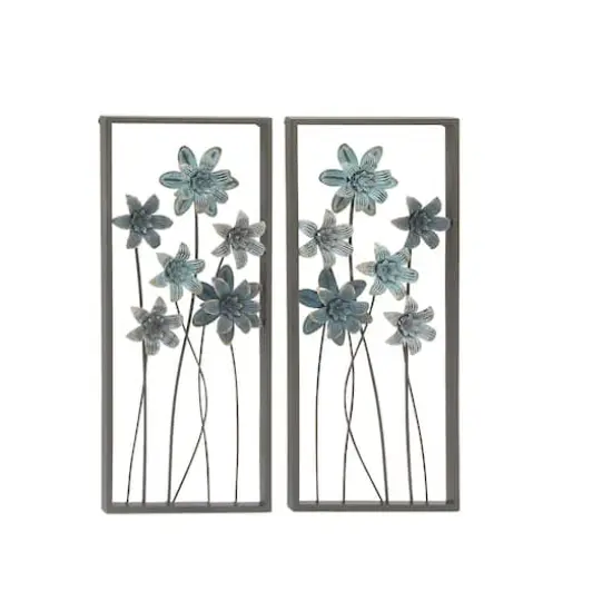 Blue & Gray Framed Floral Metal Wall Accent, 2ct. {1}