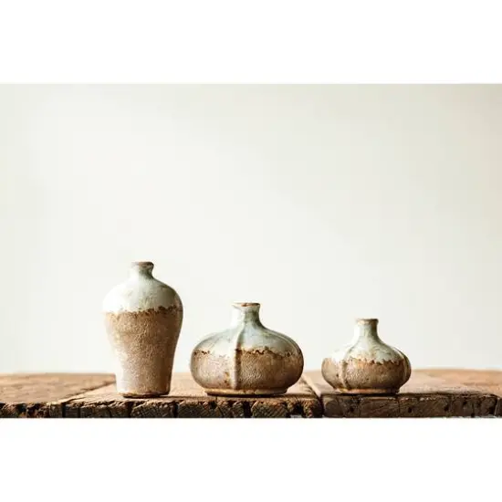 Hello Honey&reg; Distressed Finish Brown & White Terracotta Vase Set {4}