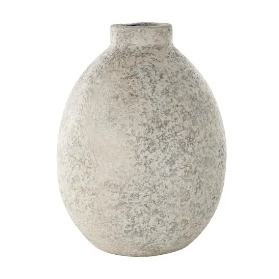 14.25" Beige Ceramic Handmade Antique Style Textured Decorative Vase {1}