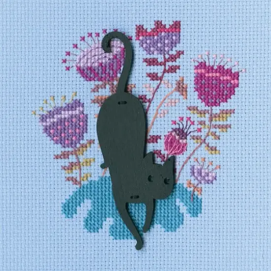 RTO Black Cat with Pink Flowers Cross Stitch Kit {1}