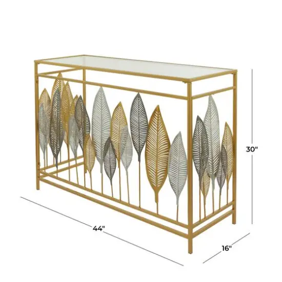 Gold Metal Contemporary Console Table, 30" x 44" x 16" {8}