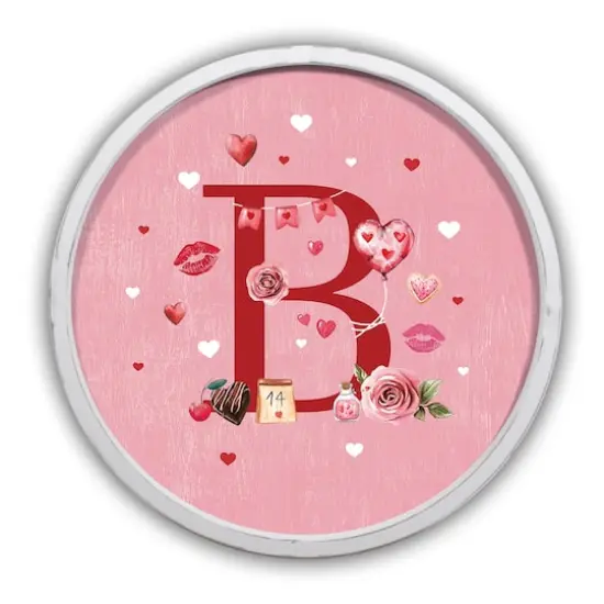 20" Valentine Things White Framed Round Monogram Print B {1}