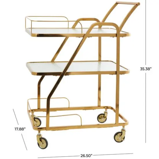 Gold Metal Glass Shelf 3-Tier Bar Cart {6}