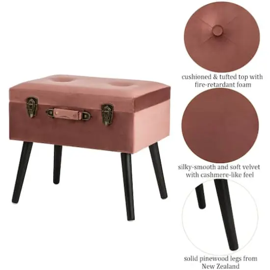 Glitzhome&reg; Velvet Upholstered Storage Stool Pink Clay {7}