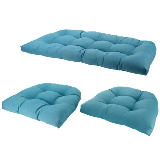 3 Piece Wicker Furniture Cushion Set Blue {3}