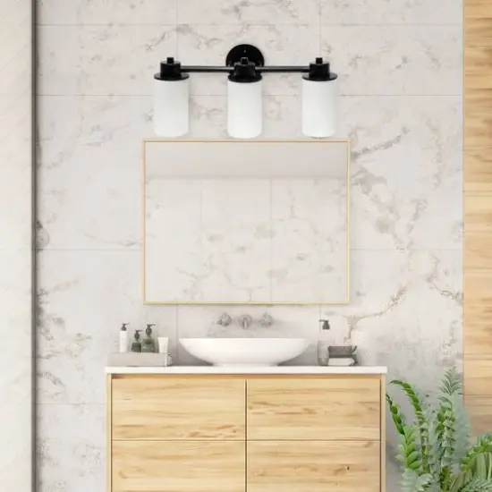 Lalia Home Essentix 3-Light White Shade Vanity Black {5}